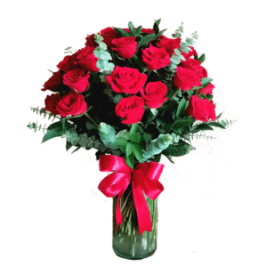 50 Rosas rojas en jarron de cristal