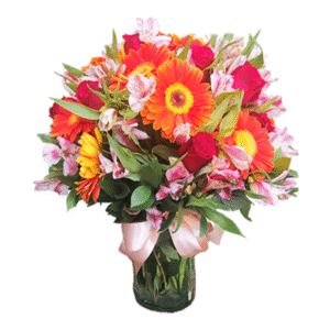 AFRO 075 Arreglo de gerberas naranjas y rosas rojas