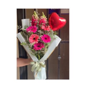 Ramo Destellos rosa con globo chico