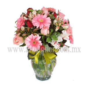 Jarrón de Rosas combinadas y Gerberas