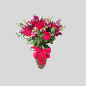 12 rosas rojas con snapdragon