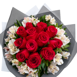Ramo rosas rojas con alstroemerias
